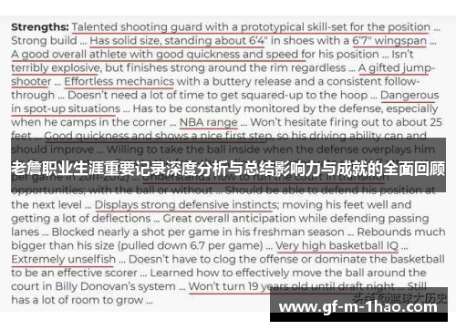 老詹职业生涯重要记录深度分析与总结影响力与成就的全面回顾