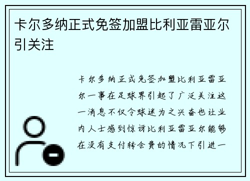 卡尔多纳正式免签加盟比利亚雷亚尔引关注